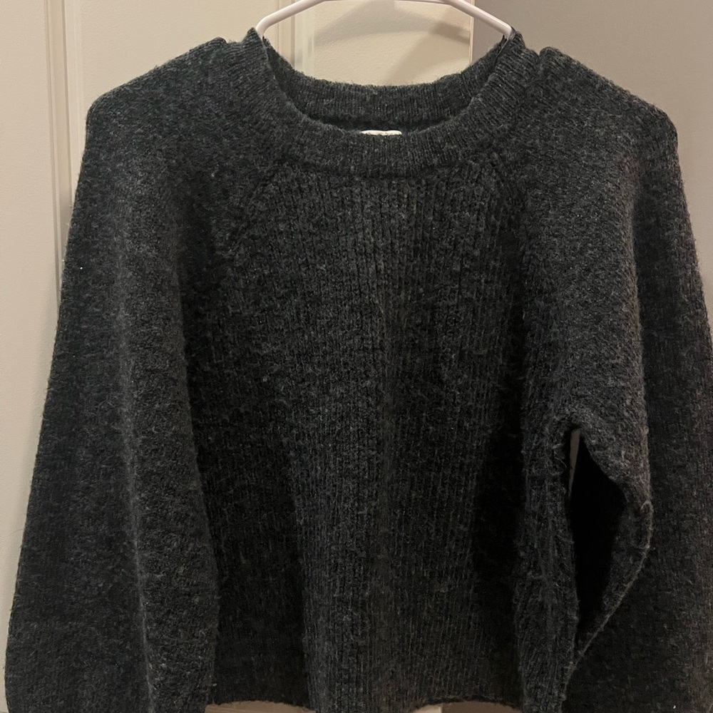 Topshop Dark Gray Crew Neck Sweater with Balloon Sleeves